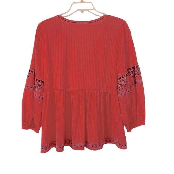 GAP Boho Peasant Blouse Red Orange Blue Embroidery V-Neck 3/4 Sleeve Size XS - Picture 13 of 13